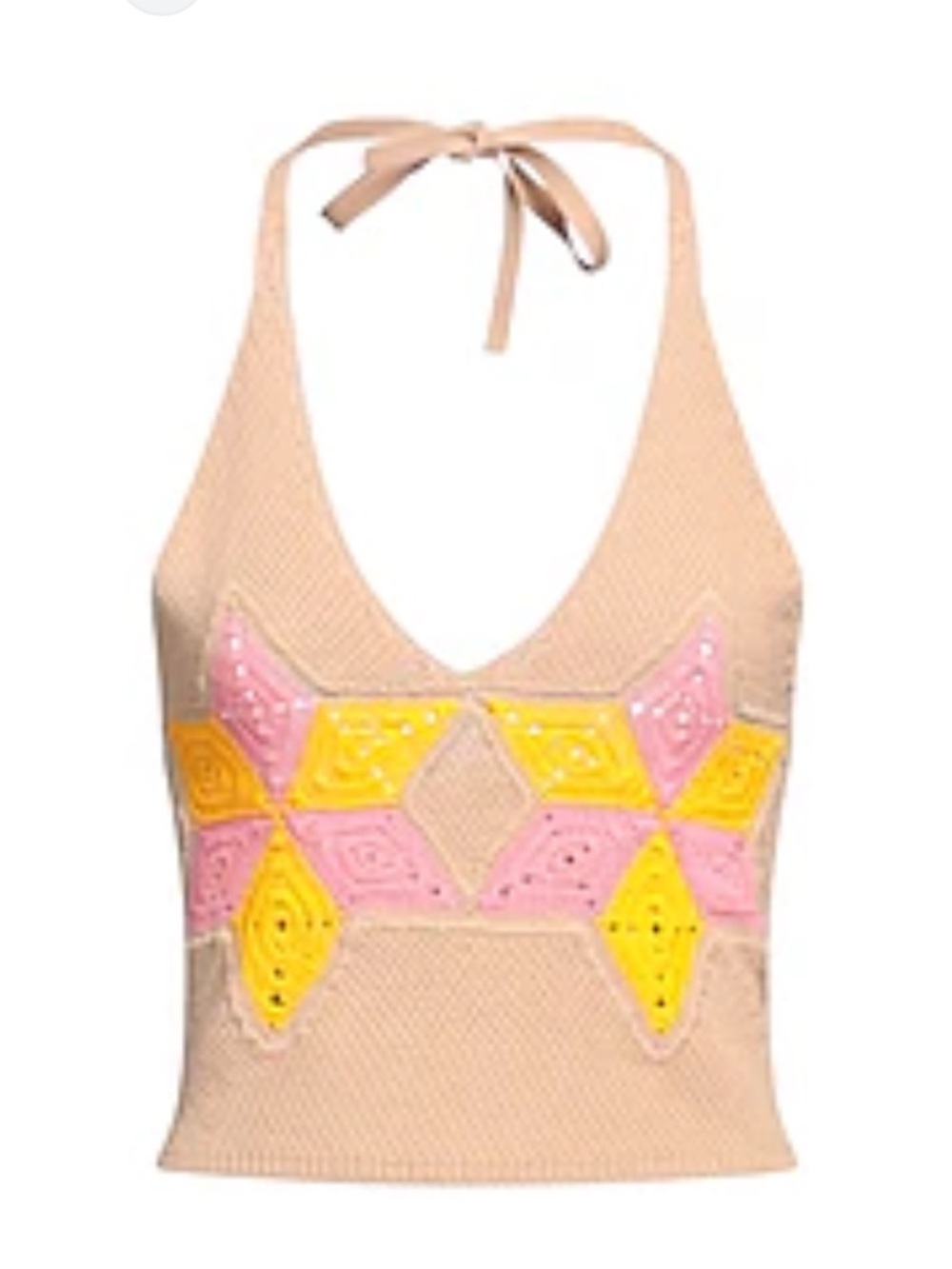 Sandro Pink & Yellow Geometric Knit Halter Top